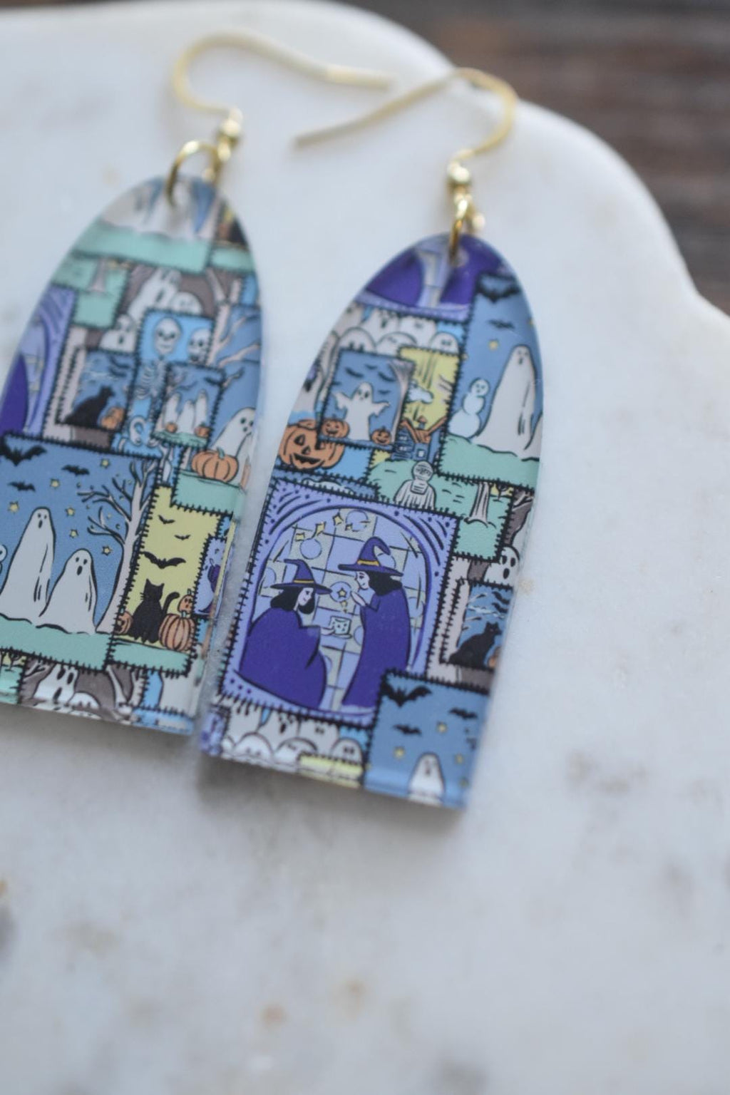 Halloween Patchwork Ghost Spooky Earrings