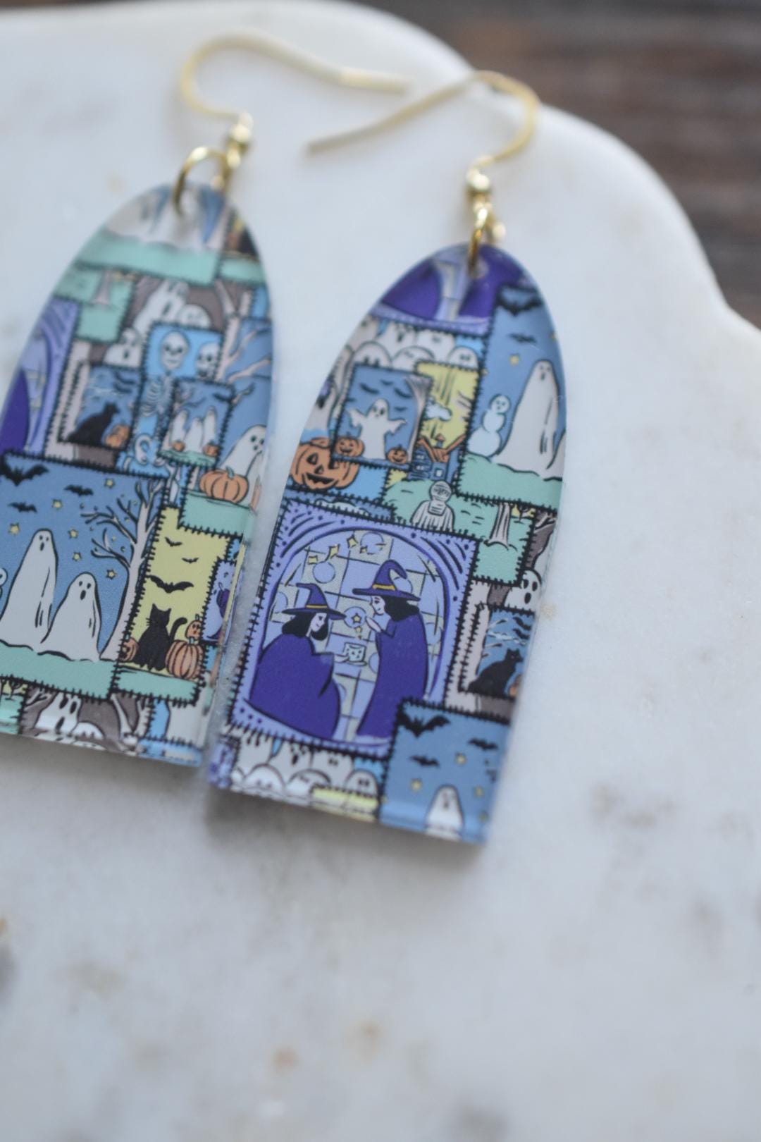 Halloween Patchwork Ghost Spooky Earrings