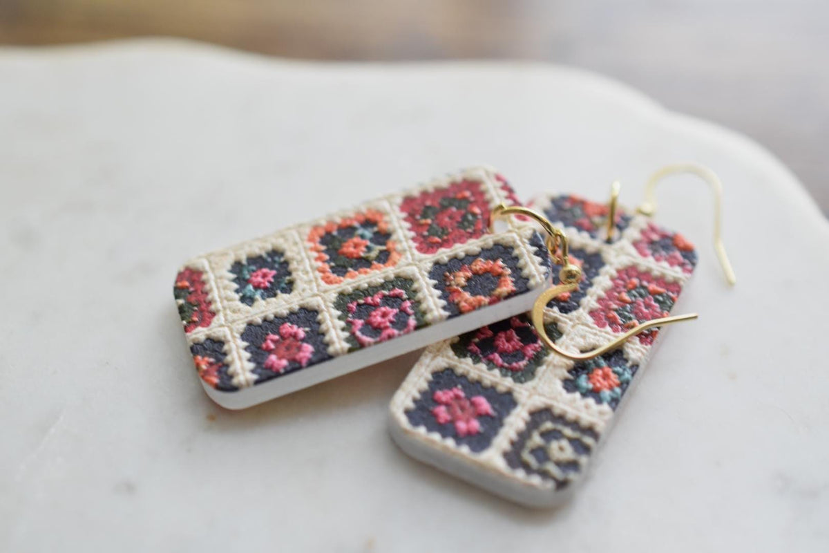 Granny Square Earrings Crochet Pattern Dangles