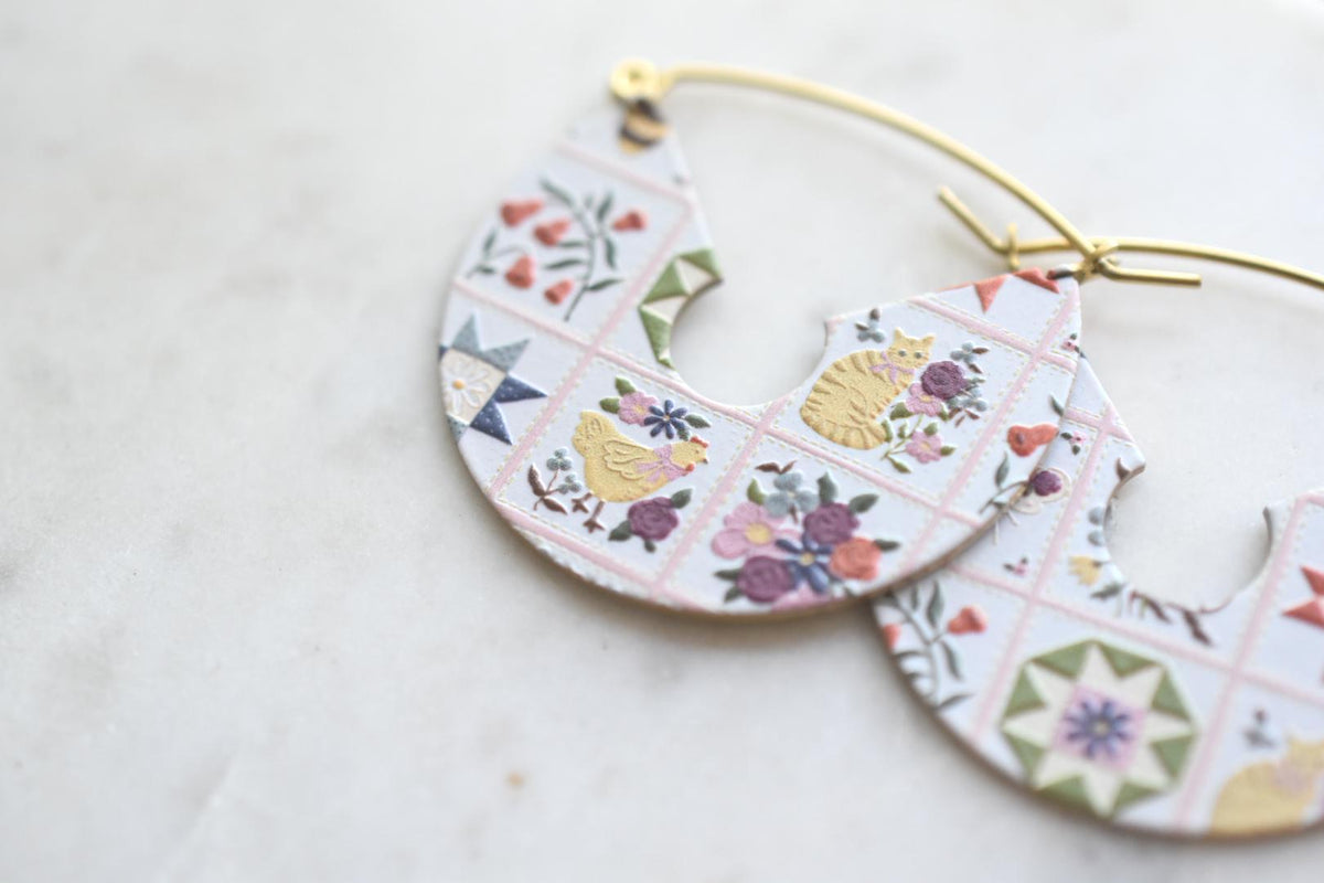 Textured Quilt Block Earrings Cottagecore Jewelry