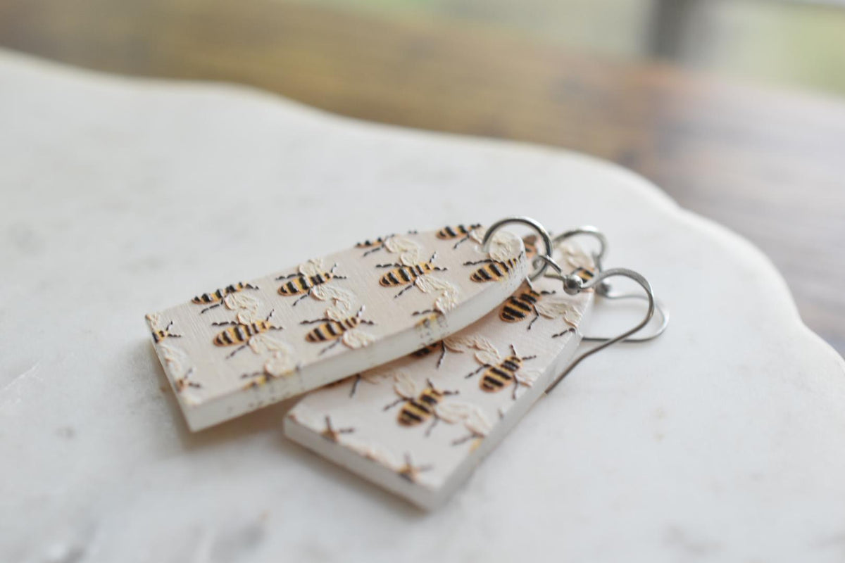Bumblebee Embroidered Cottagecore Earrings