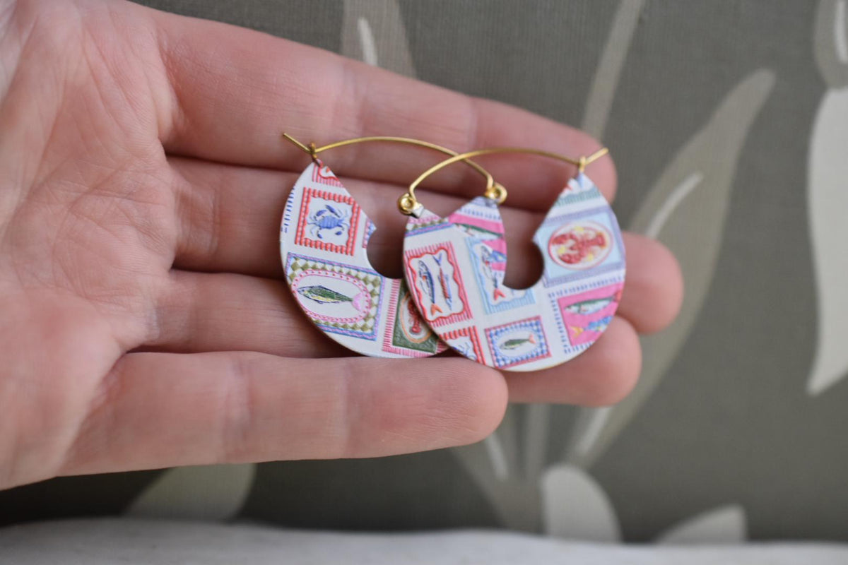 Embroidered Effect Seafood Coastal Earrings