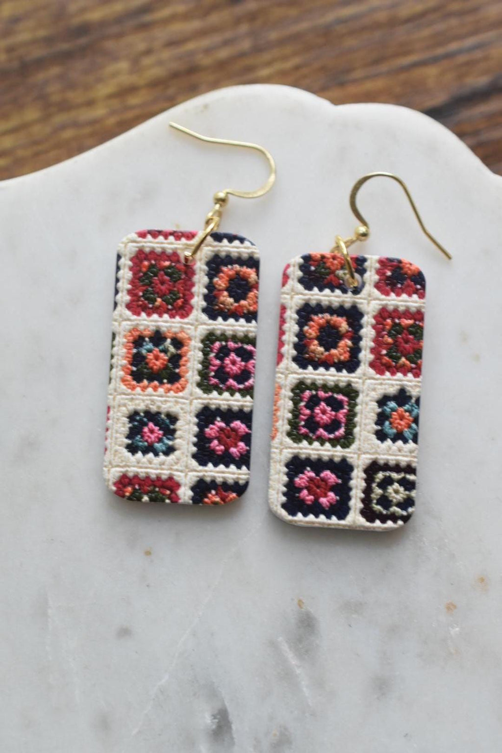 Granny Square Earrings Crochet Pattern Dangles