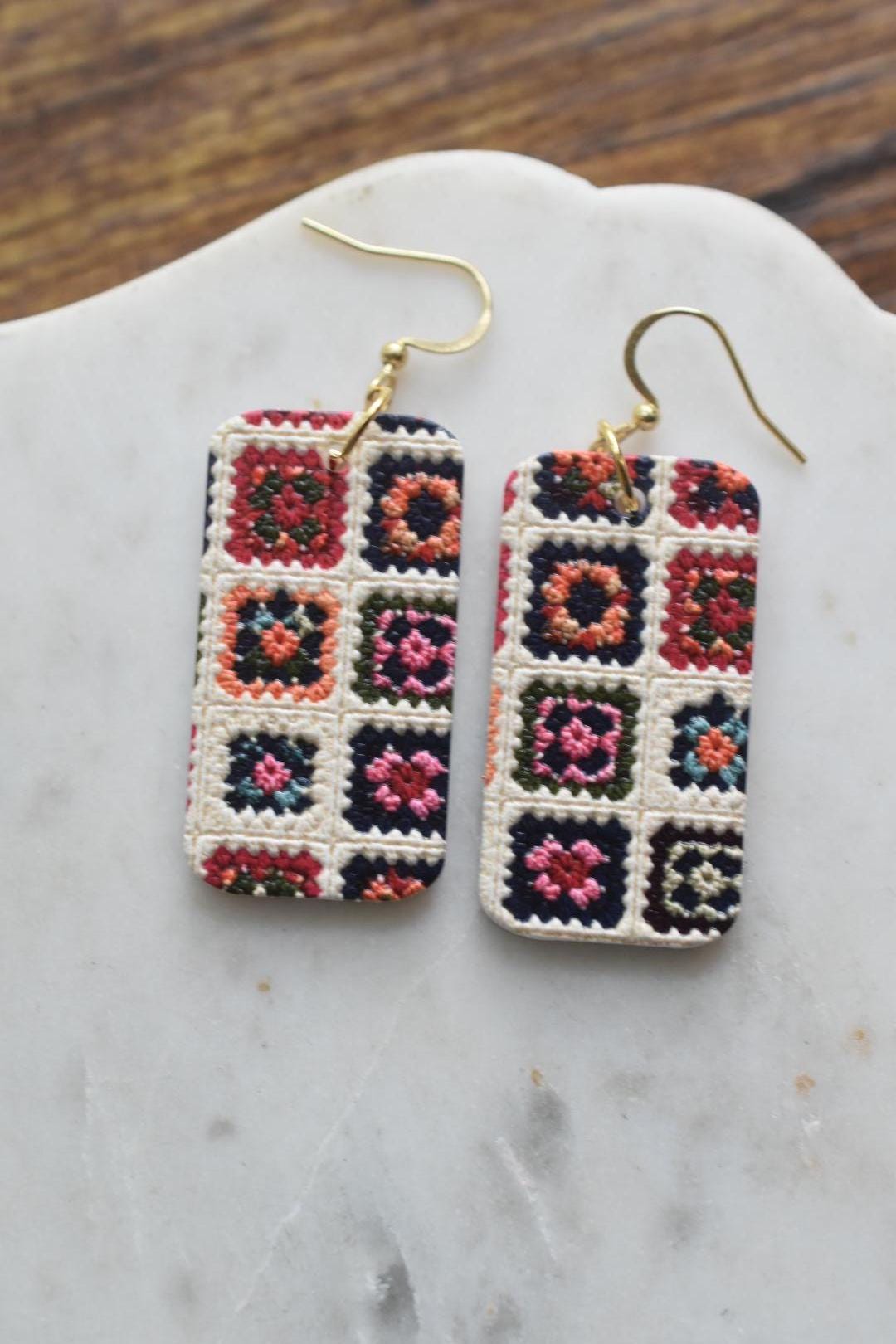 Granny Square Earrings Crochet Pattern Dangles