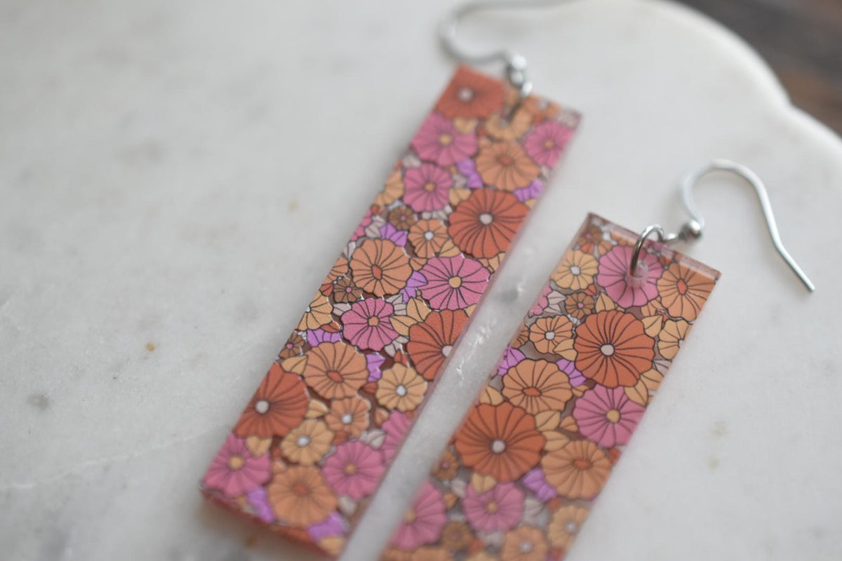 Retro 70s Floral Groovy Floral Earrings