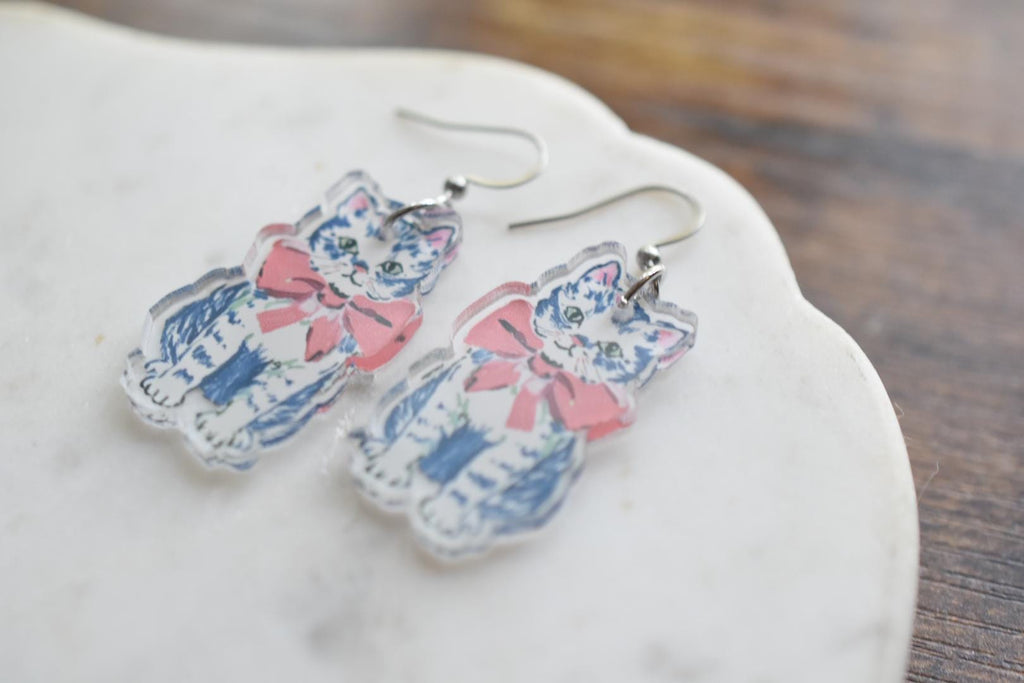 Cute Cat Whimsical Vintage Earrings