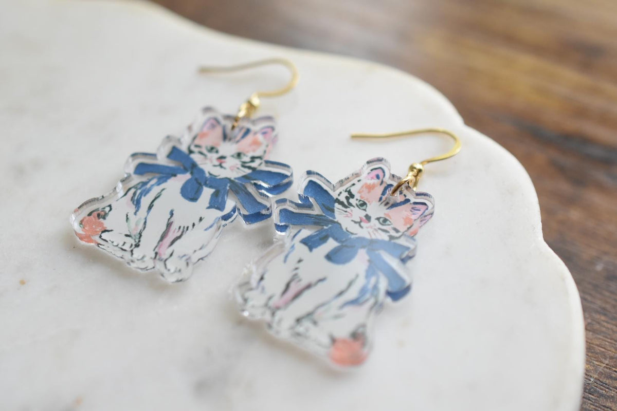 Cute Cat Whimsical Vintage Earrings