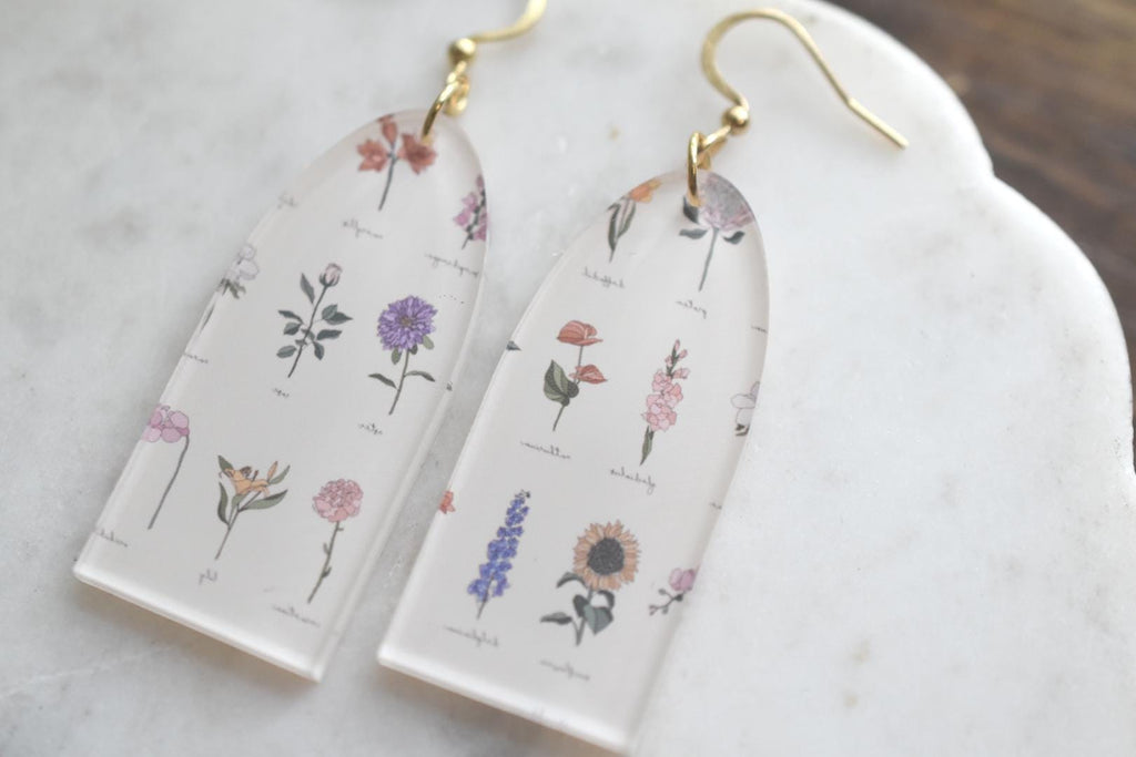 Vintage Floral Wildflower Earrings Acrylic
