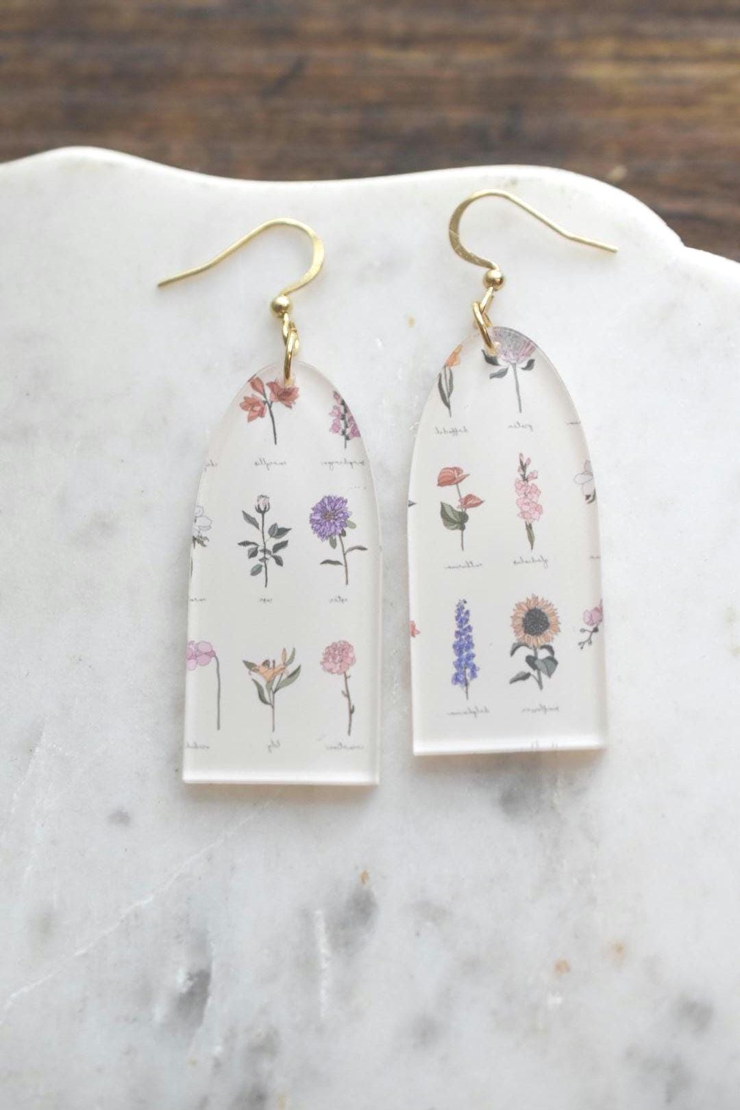 Vintage Floral Wildflower Earrings Acrylic