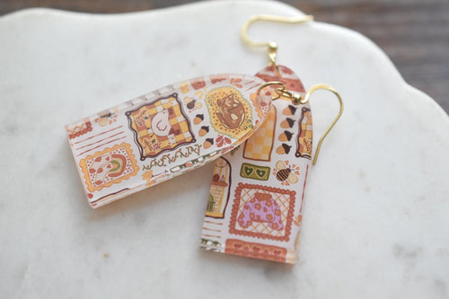 Cozy Autumn Patchwork Earrings Whimsical Cottagecore