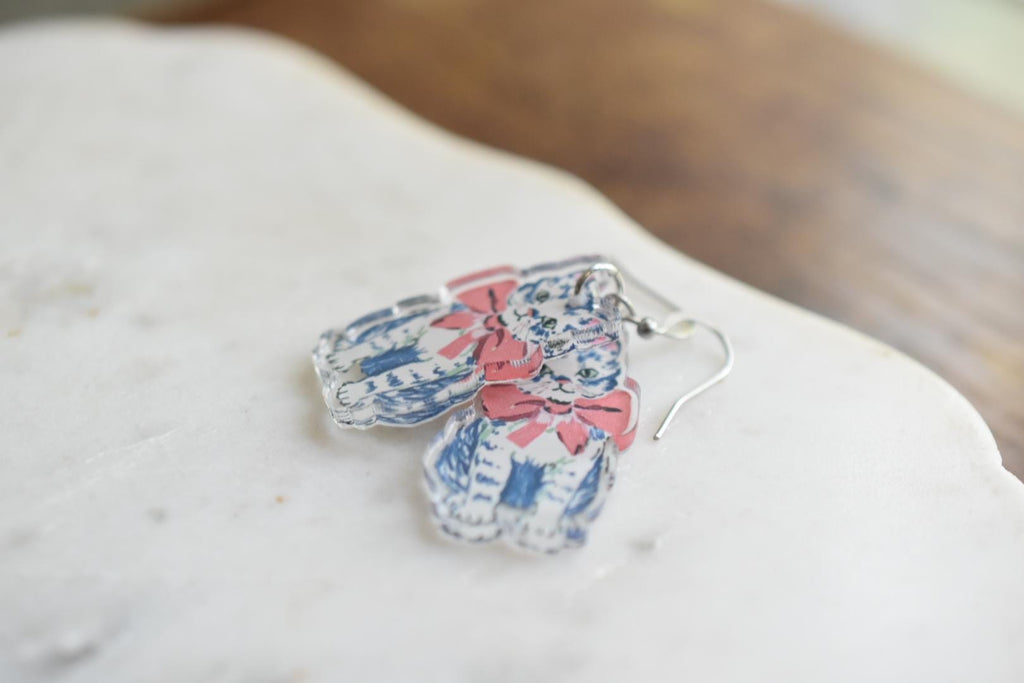 Cute Cat Whimsical Vintage Earrings
