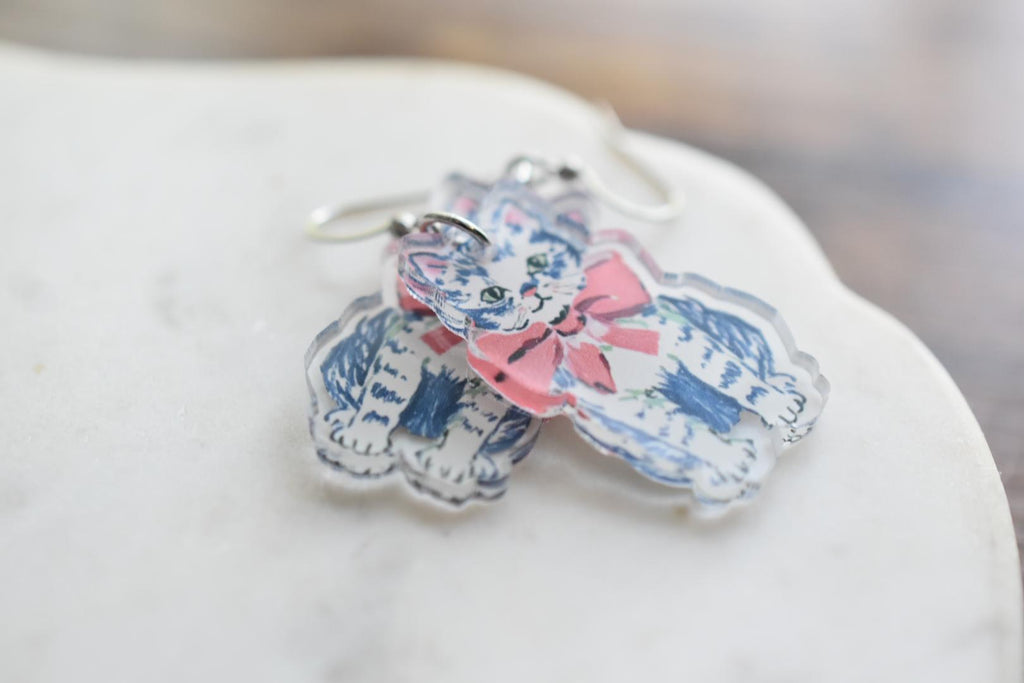 Cute Cat Whimsical Vintage Earrings