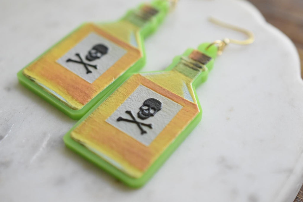 Poison Bottle Halloween Earrings:  Acrylic Jewelry