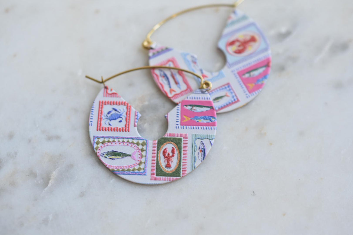 Embroidered Effect Seafood Coastal Earrings