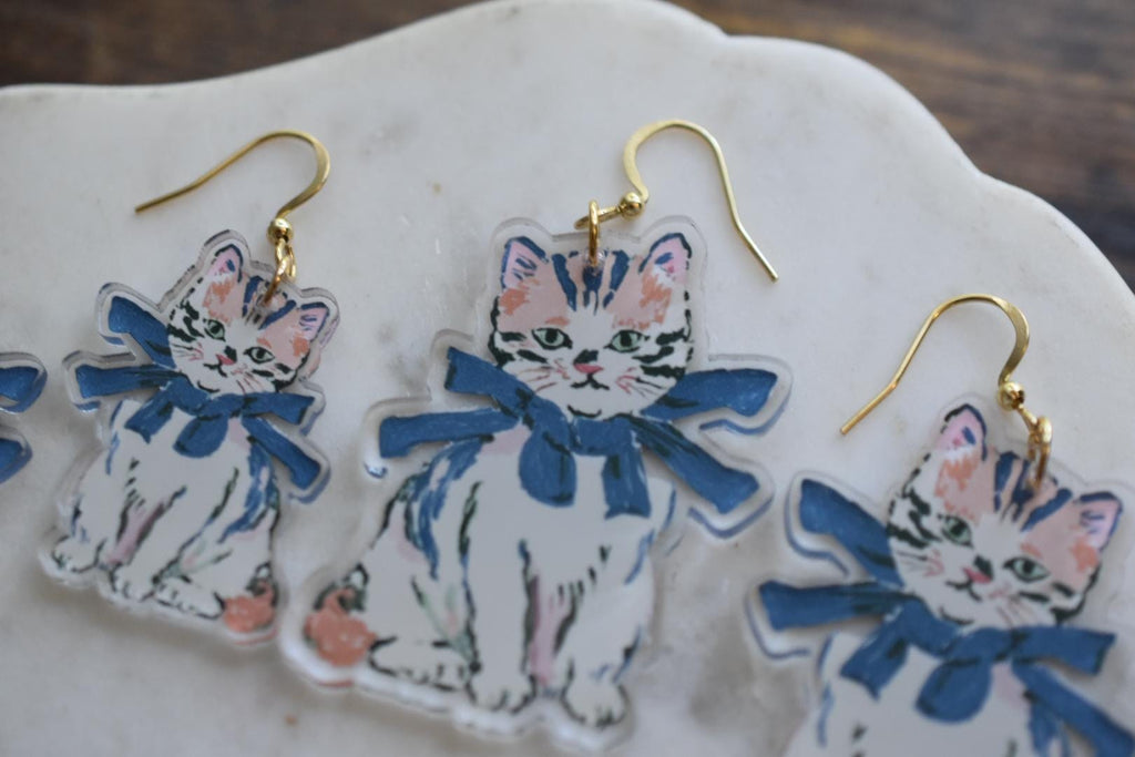 Cute Cat Whimsical Vintage Earrings