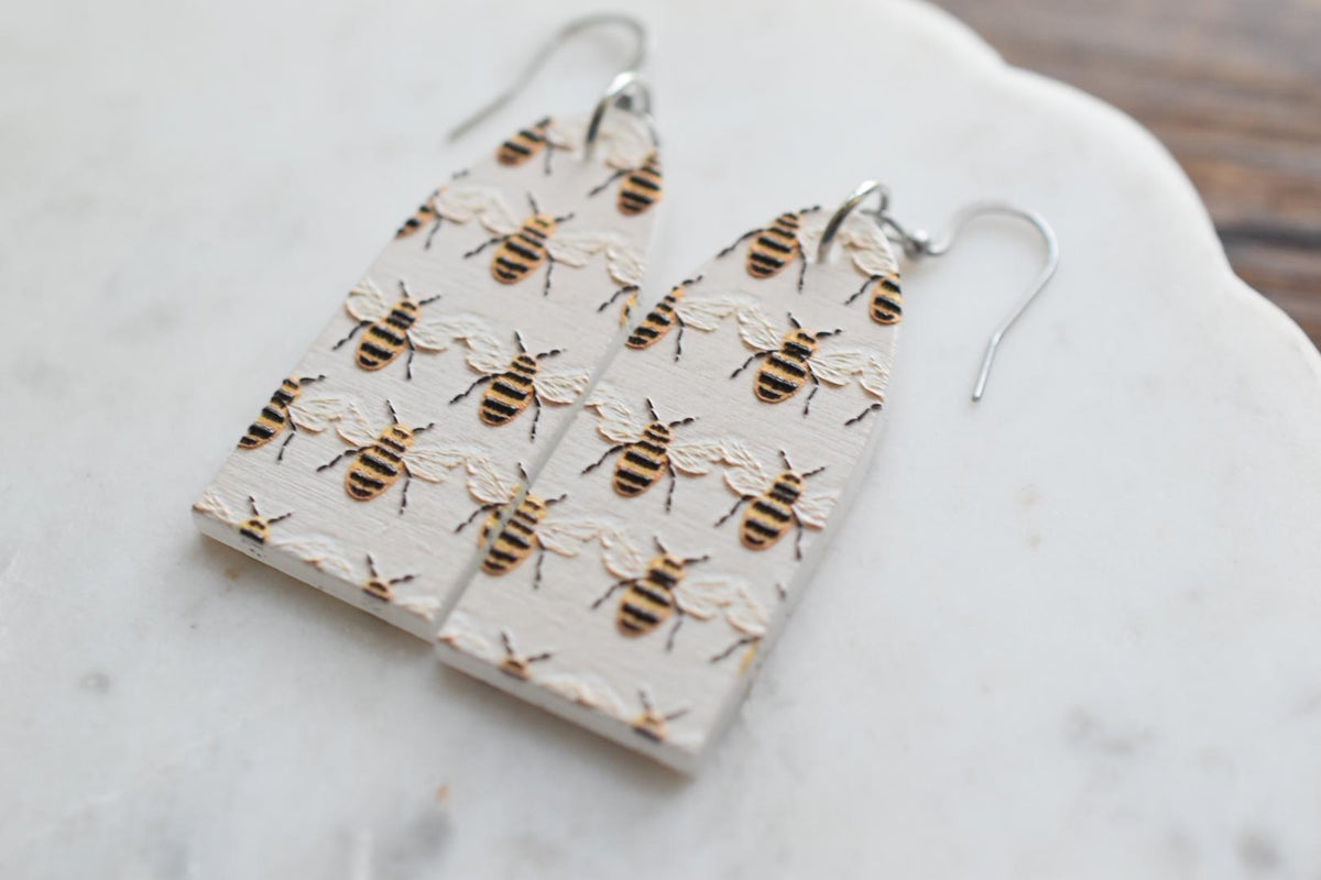 Bumblebee Embroidered Cottagecore Earrings