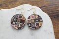 Embroidered Quilt Circle Earrings Vintage Folk
