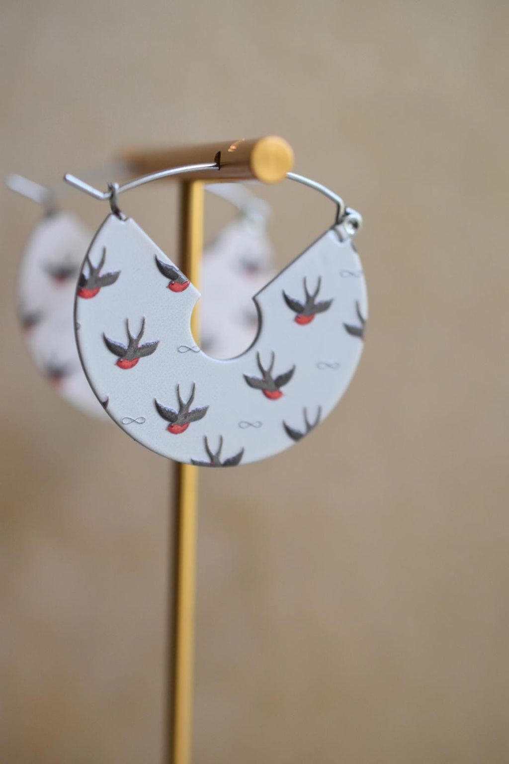Swallow Bird Hoop Earrings Textured