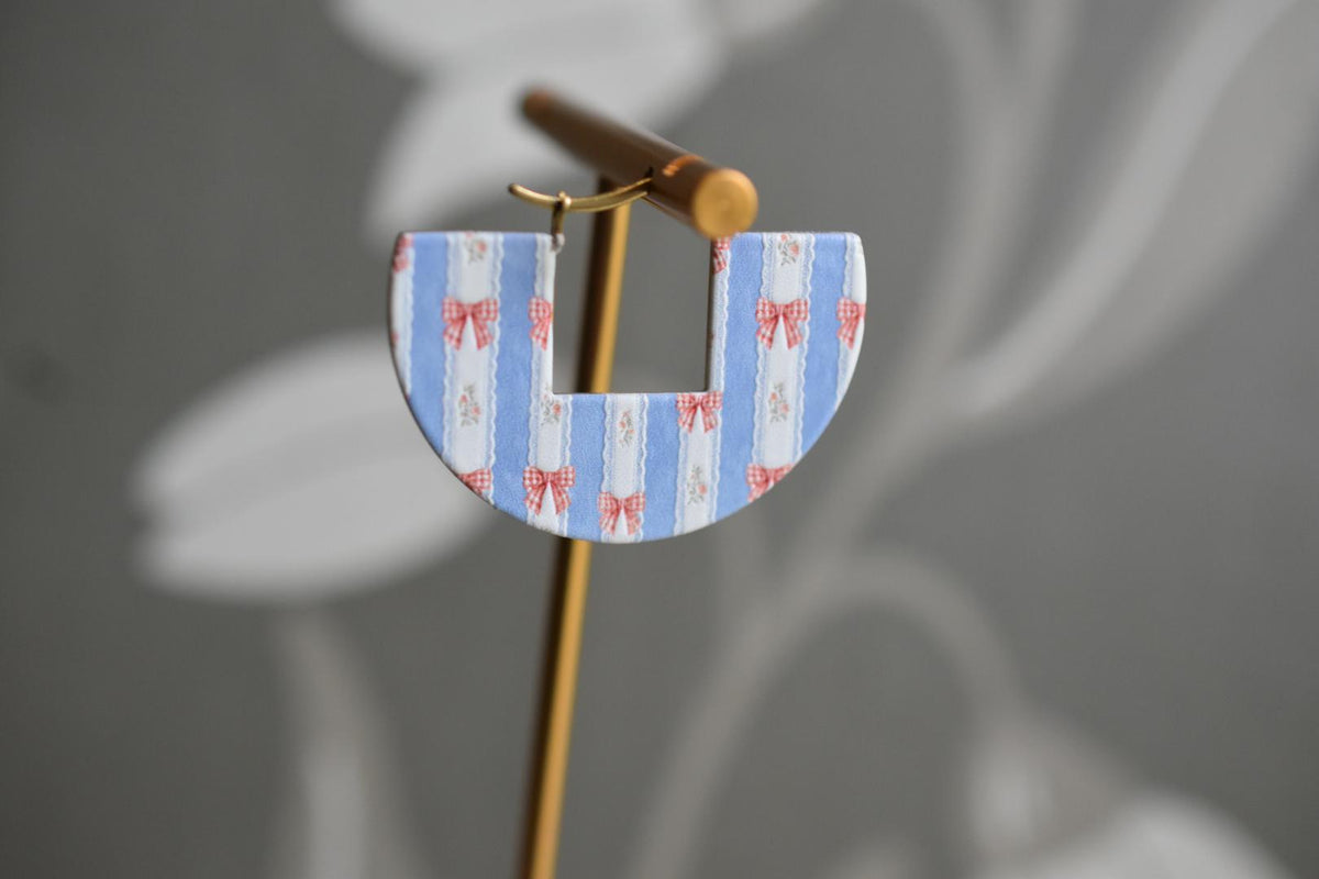 Bow Cottagecore Hoop Earrings Gingham