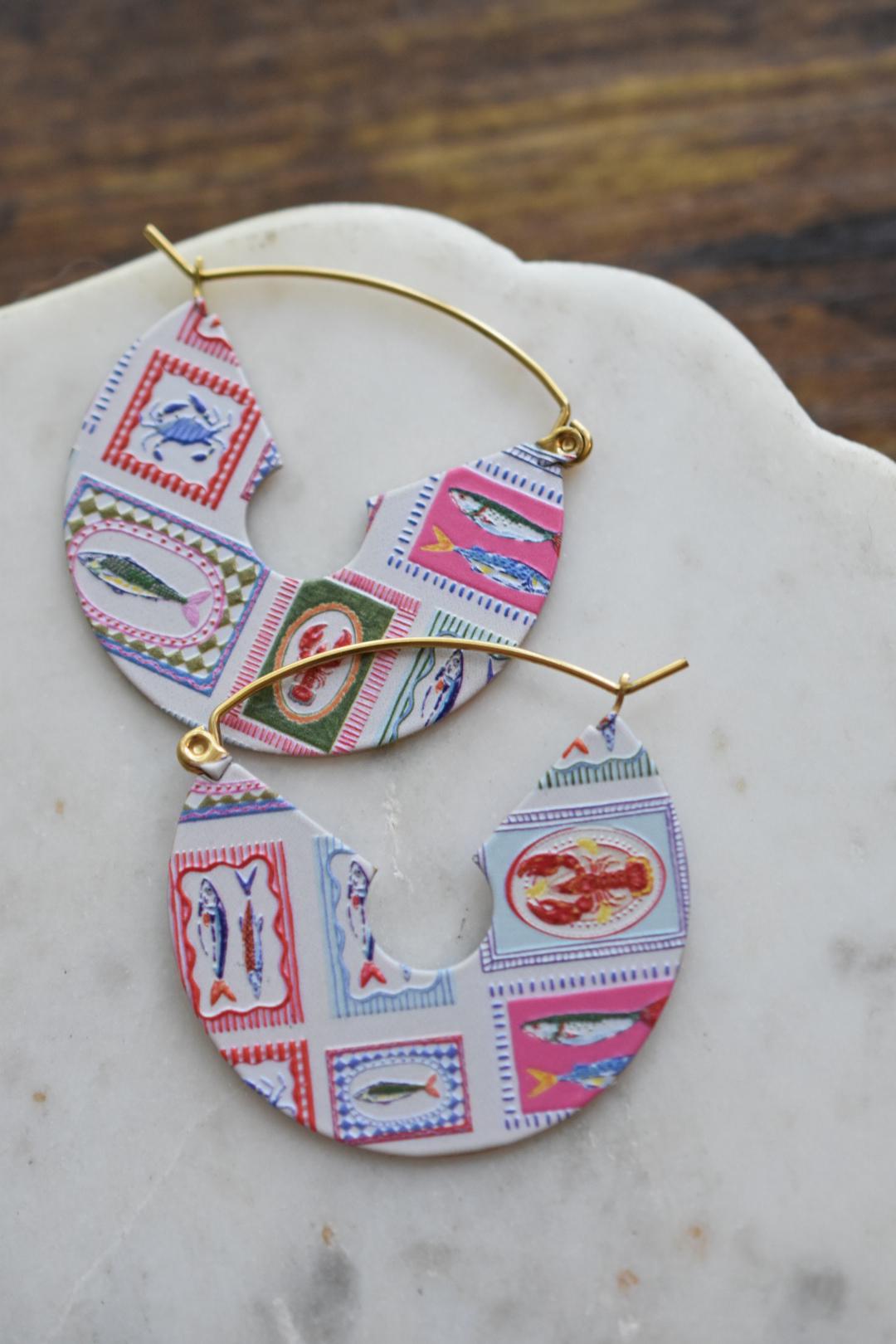 Embroidered Effect Seafood Coastal Earrings