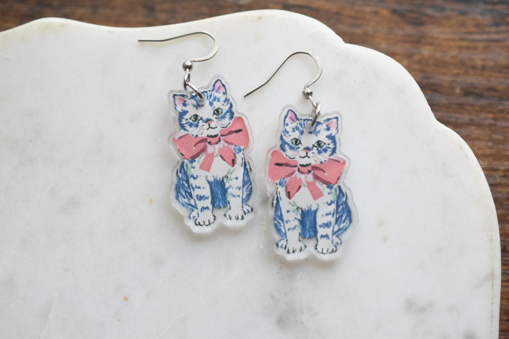 Cute Cat Whimsical Vintage Earrings