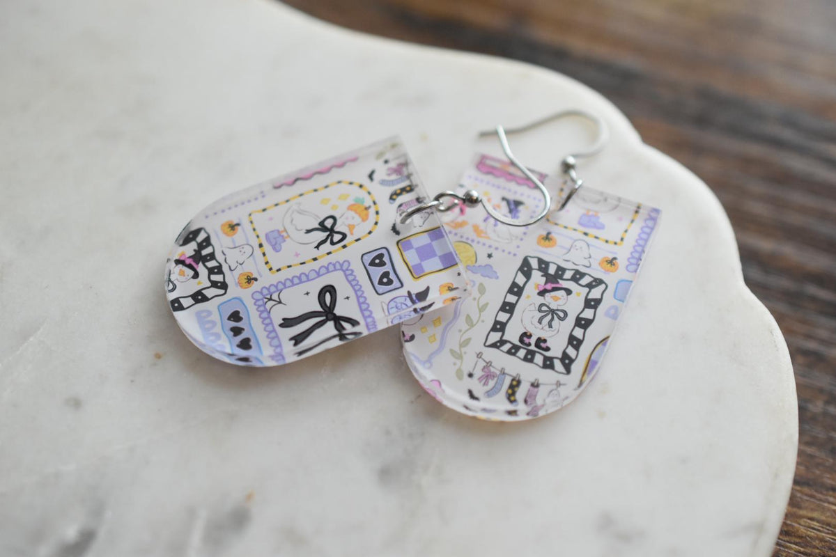 Patchwork Halloween Goose Spooky Earrings