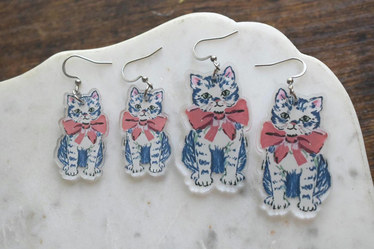 Cute Cat Whimsical Vintage Earrings