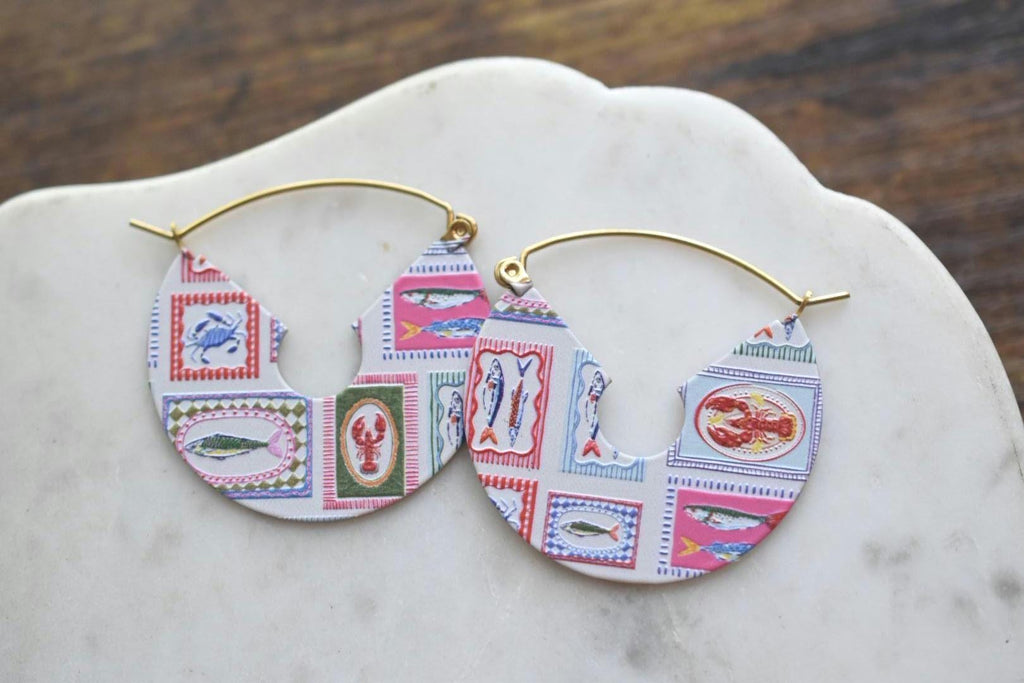 Embroidered Effect Seafood Coastal Earrings
