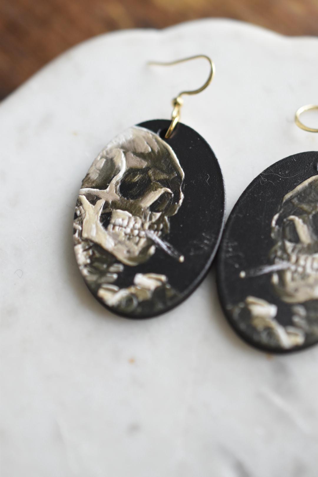 Van Gogh Skeleton Cigarette Earrings