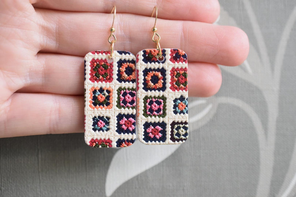 Granny Square Earrings Crochet Pattern Dangles