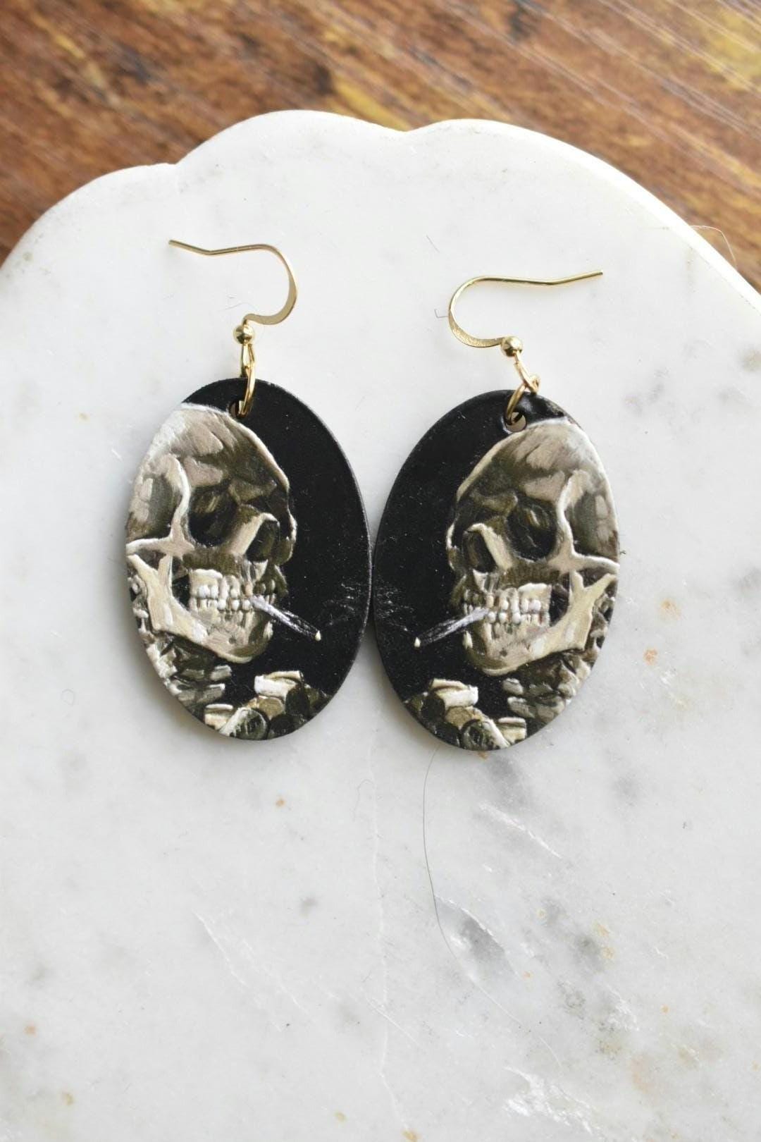 Van Gogh Skeleton Cigarette Earrings