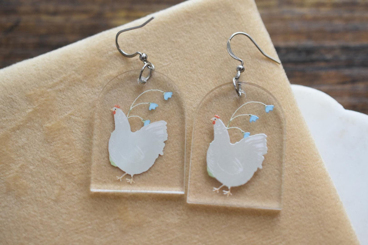 Whimsical Chicken Cottagecore Earrings