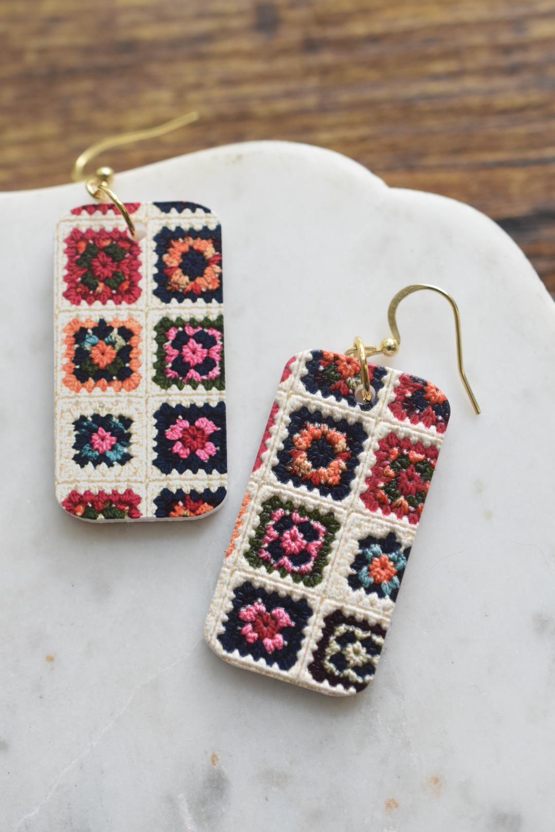 Granny Square Earrings Crochet Pattern Dangles