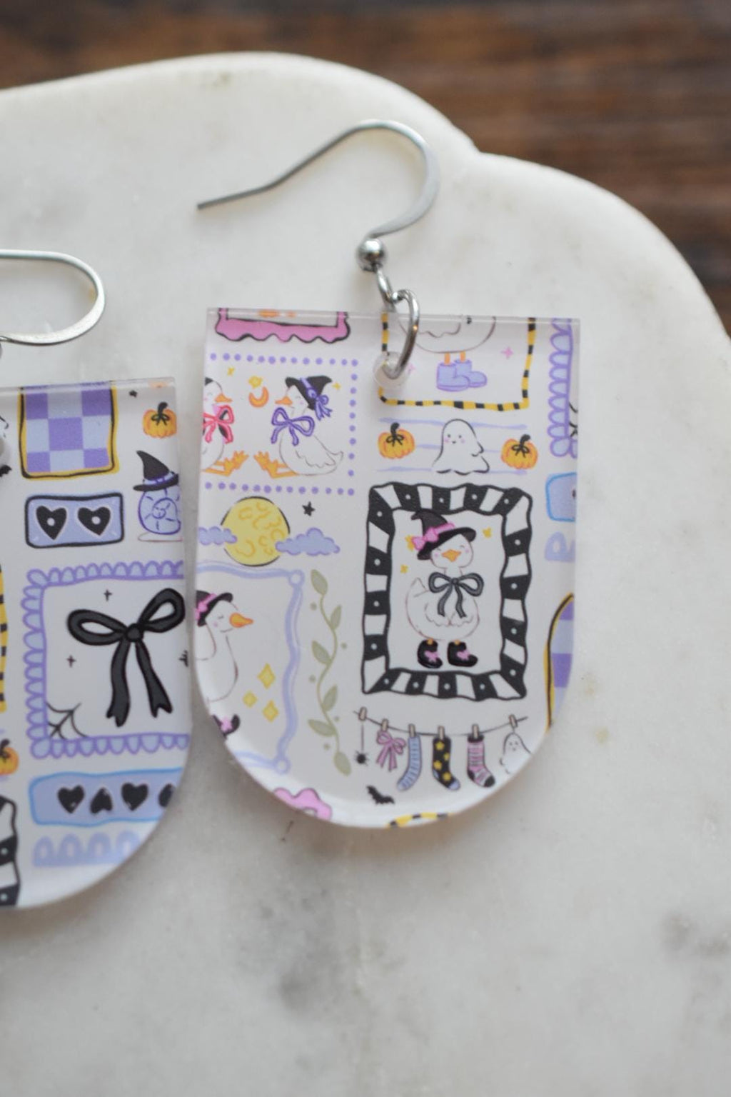 Patchwork Halloween Goose Spooky Earrings