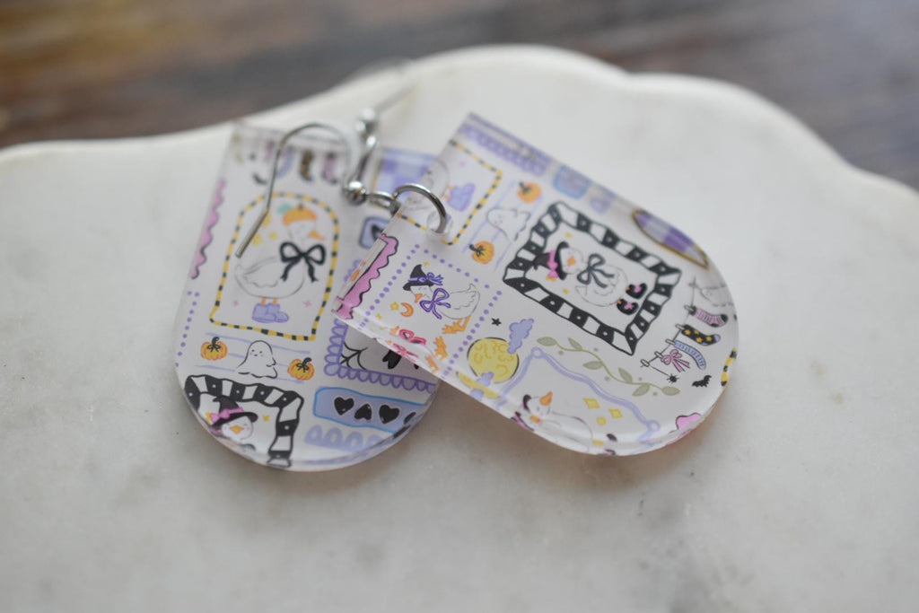 Patchwork Halloween Goose Spooky Earrings