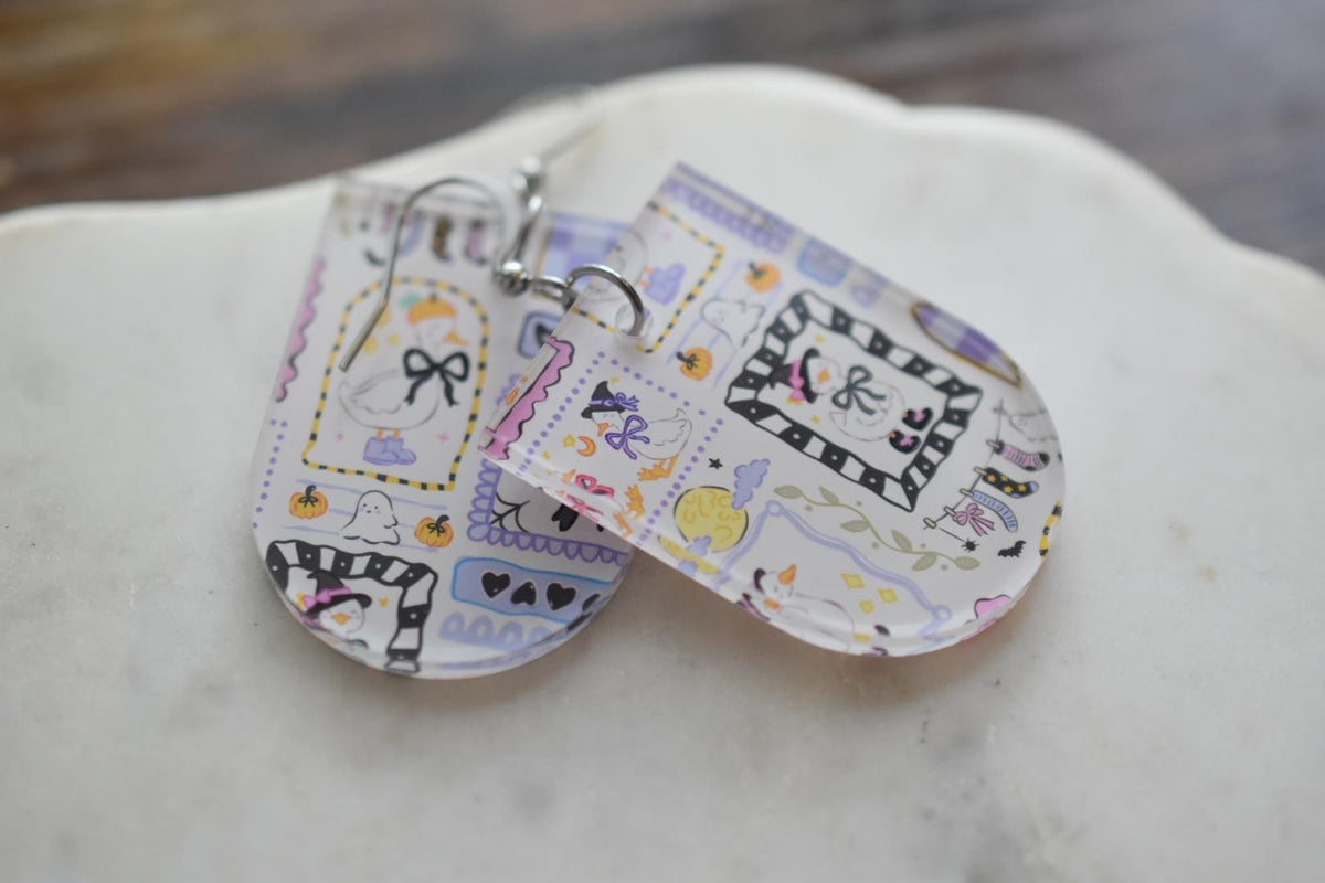 Patchwork Halloween Goose Spooky Earrings