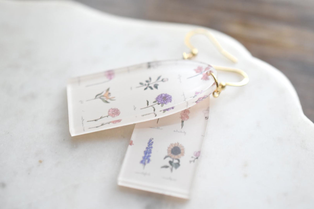 Vintage Floral Wildflower Earrings Acrylic