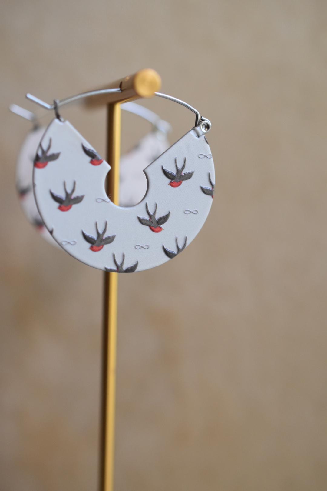 Swallow Bird Hoop Earrings Textured