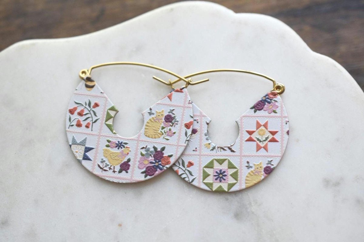Textured Quilt Block Earrings Cottagecore Jewelry