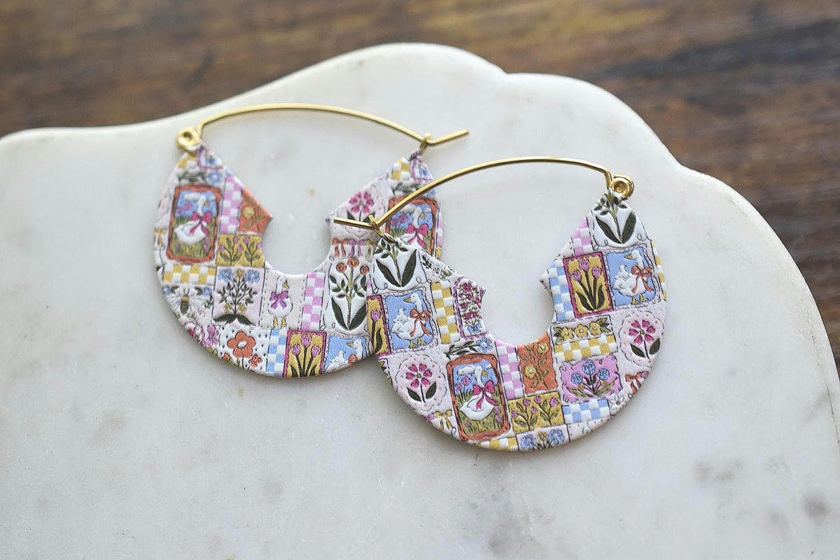 Goose Quilted Storybook Vintage Style Hoops