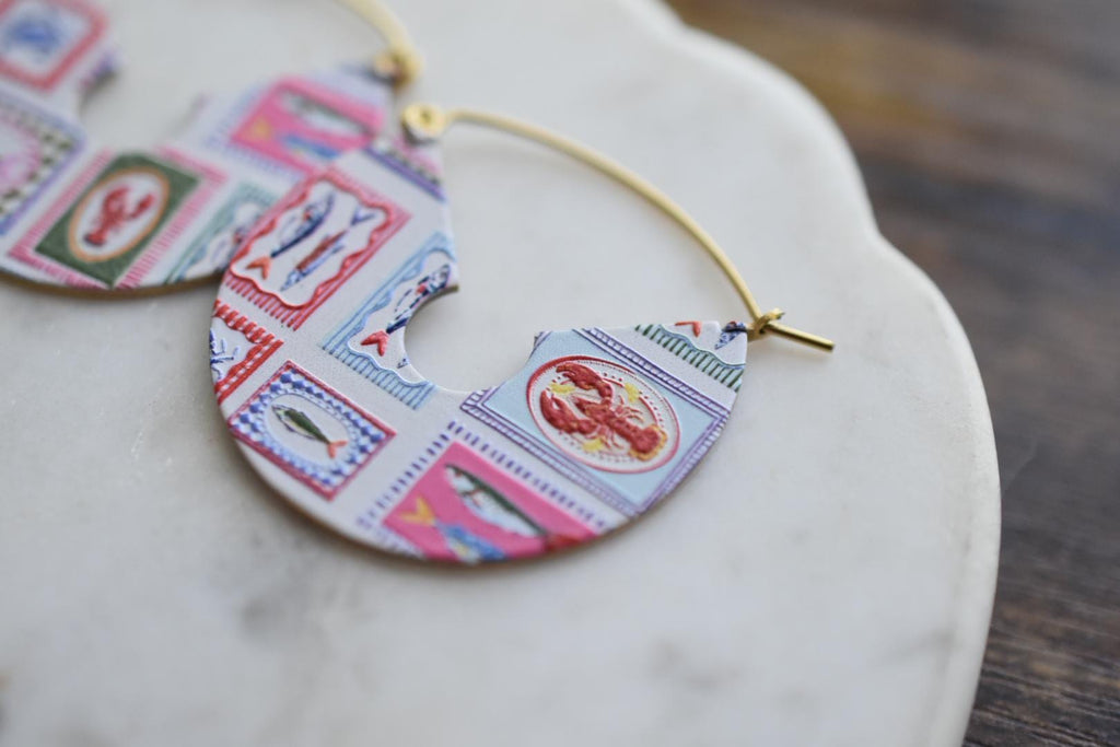 Embroidered Effect Seafood Coastal Earrings