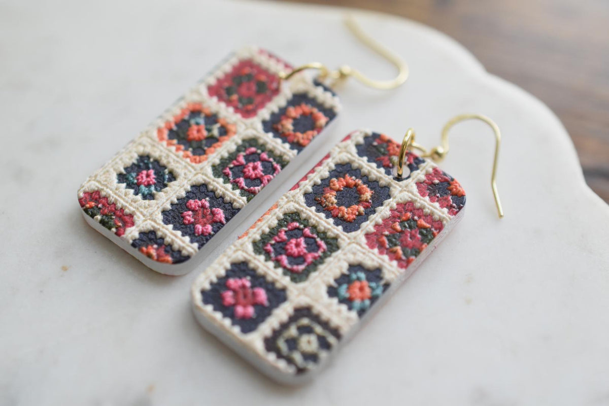 Granny Square Earrings Crochet Pattern Dangles