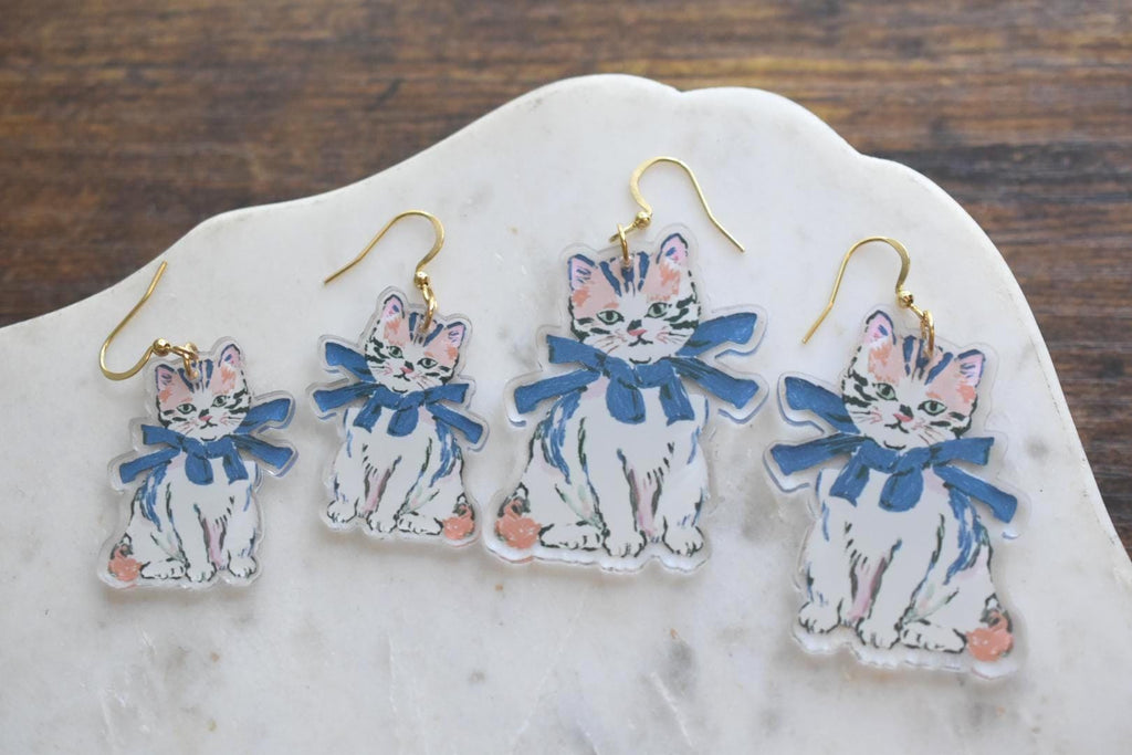 Cute Cat Whimsical Vintage Earrings