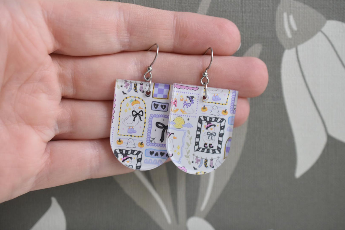 Patchwork Halloween Goose Spooky Earrings