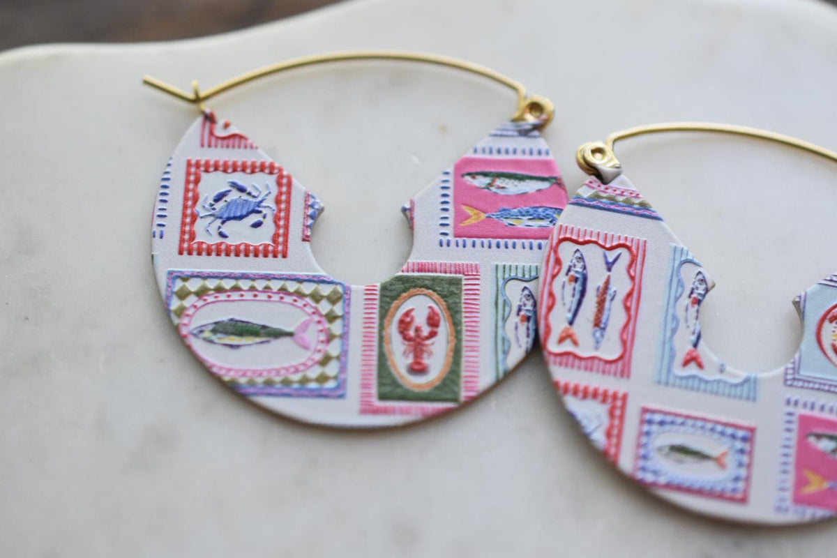Embroidered Effect Seafood Coastal Earrings