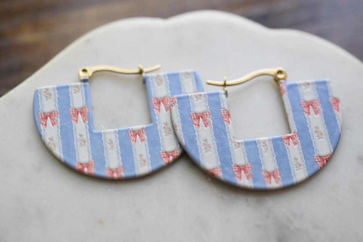 Bow Cottagecore Hoop Earrings Gingham