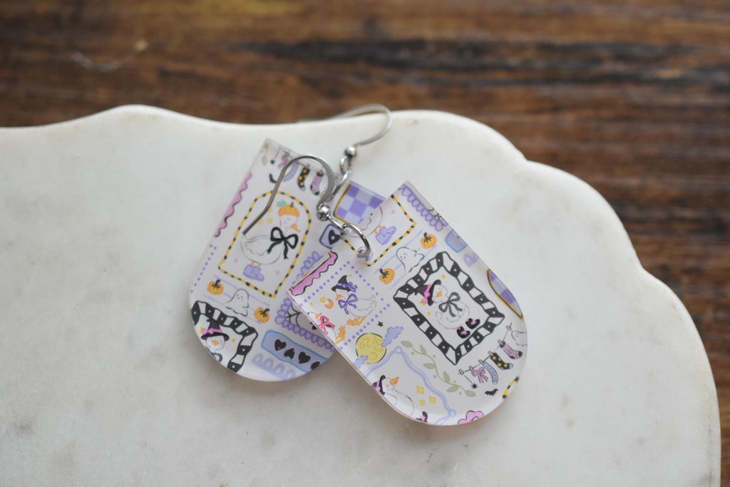 Patchwork Halloween Goose Spooky Earrings