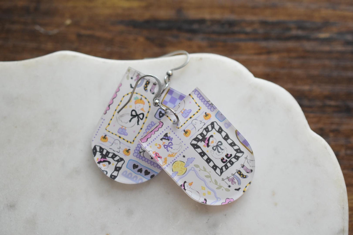 Patchwork Halloween Goose Spooky Earrings
