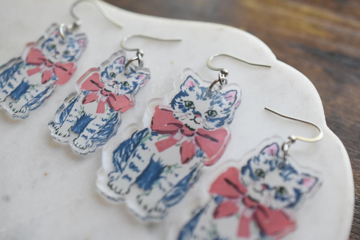 Cute Cat Whimsical Vintage Earrings