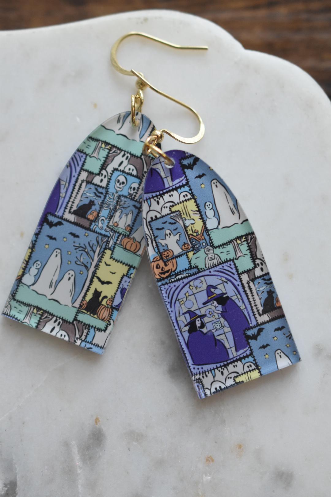 Halloween Patchwork Ghost Spooky Earrings